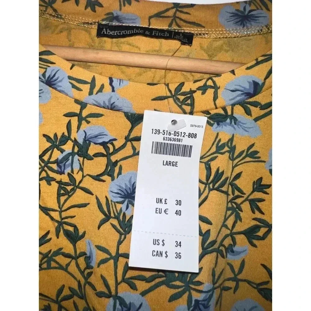 Abercrombie & Fitch sz LARGE yellow floral crop top long sleeve shirt NWT - Picture 5 of 6